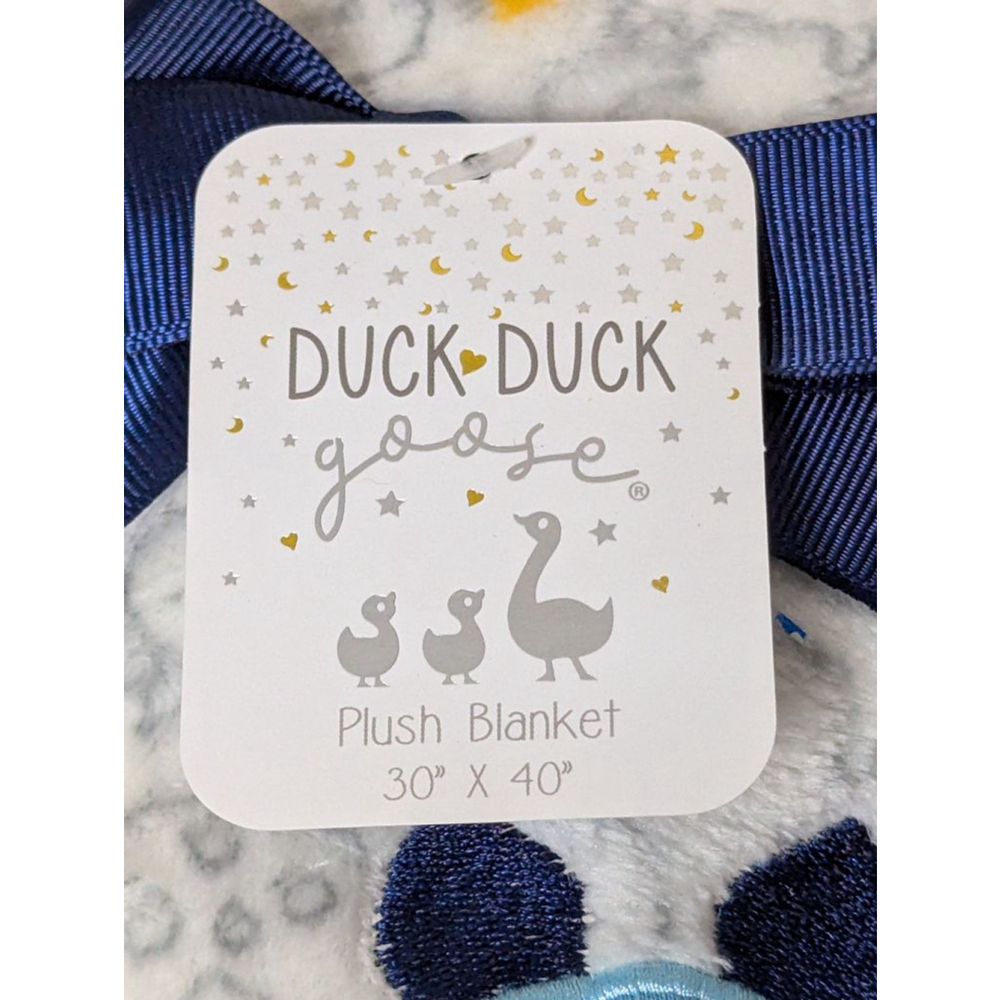 Duck Duck Goose Baby Blanket White Blue Dinosaur Plush One Size New - Picture 2 of 4
